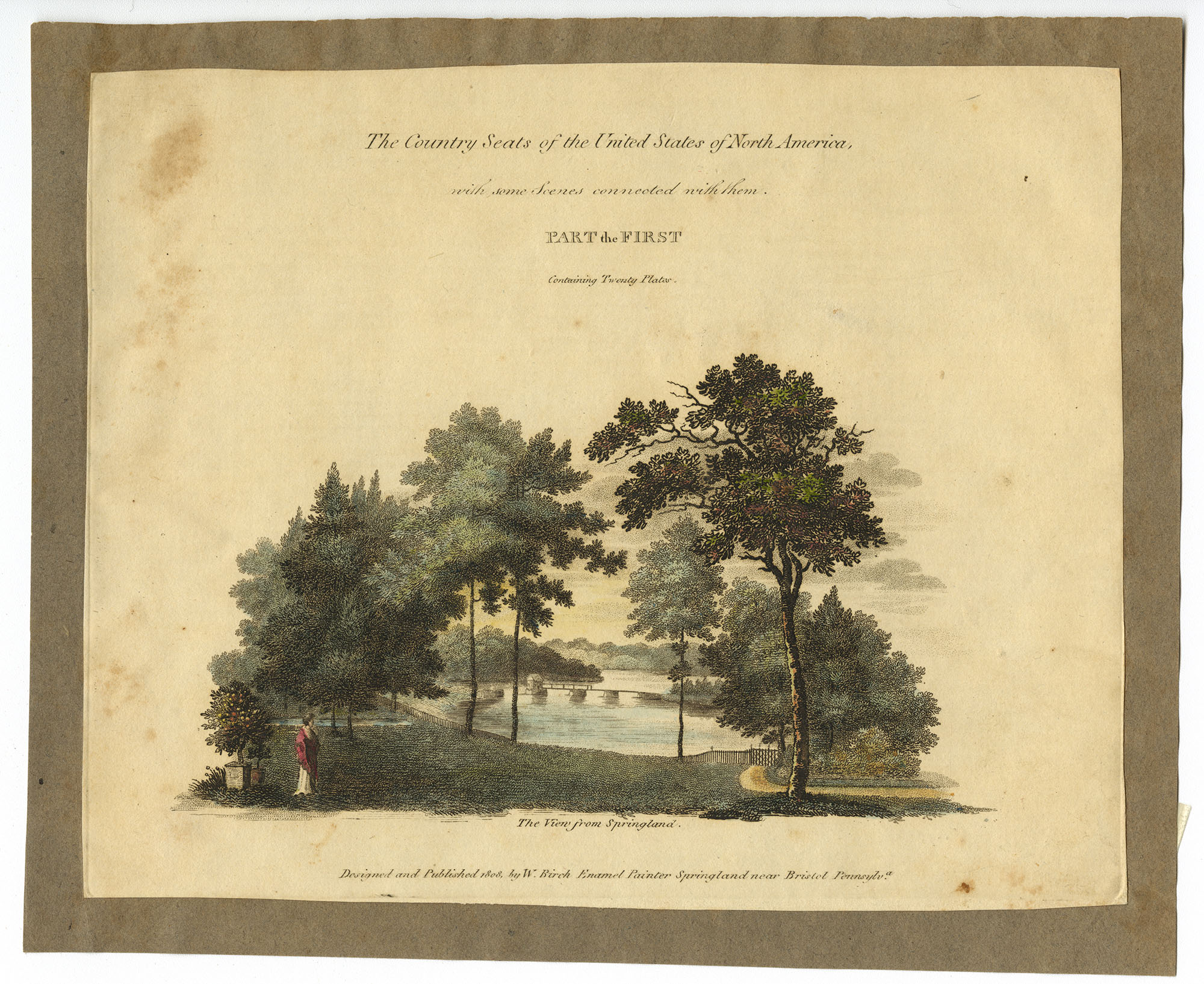 Title page with several lines of printed text and landscape view of winding river with tree-lined banks.