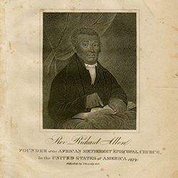 A portrait drawing of a man pointing into an open Bible