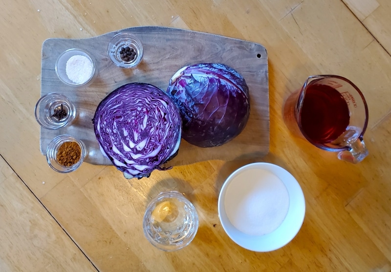 Ingredients for pickled red cabbage from The Larder Invaded