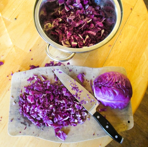 Shredding the cabbage for pepper hash