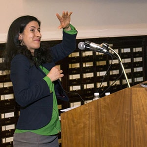 Zino at podium during Event, A Sense of Scale, an Image of Time: Searching for American Identity at the Centennial Exposition, Dominique Zino