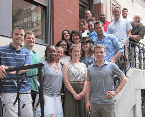 For Educators button: Black and white teachers standing on front steps of the Library Company building Cassatt House.