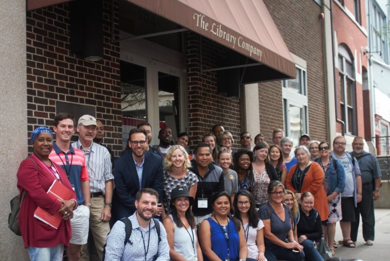 2019-07-31-redrawing-history-seminar-002 Teacher Seminar Group in front of the Library Company