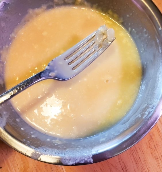 Ingredients in bowl with a fork.
