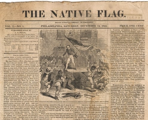 Detail from Vol. 1, no. 1 (December 14, 1844) of the Native Flag, a 2013 gift of Kenneth C. Trotter, Jr.