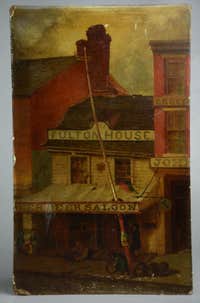 John Mackie Falconer. Robert Fulton House, Philadelphia, oil on board, signed JMF.