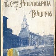 Philadelphia street scene with several buildings, including a church, but no pedestrians.