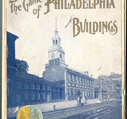 Philadelphia street scene with several buildings, including a church, but no pedestrians.