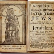 Title page with facing illustration of Josephus Ben-Goron wearing robe, sandals and holding a baton.