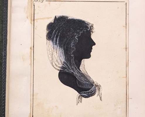 Photograph of silhouette of Elizabeth Bordley Gibson pasted inside 1865 biography