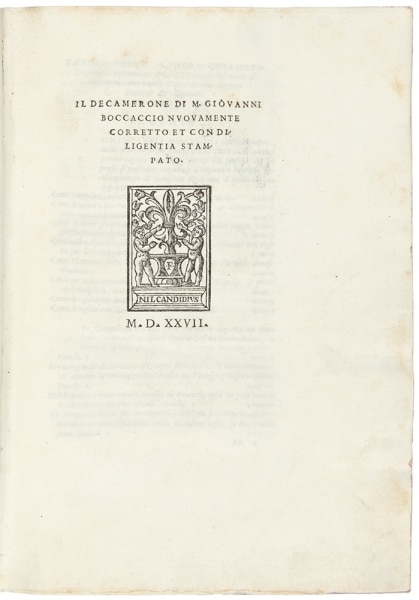 Title page from the 1527 Venice edition of Baccaccio's Decameron