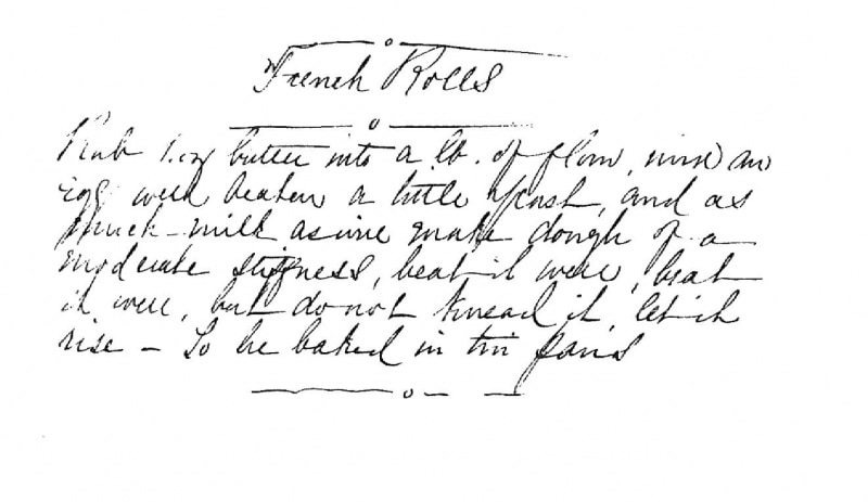 Handwritten recipe for french rolls.