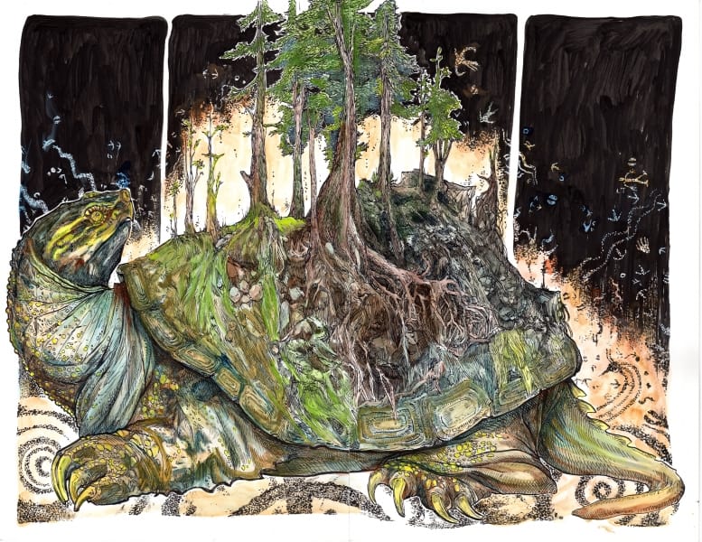 Two-page spread of Turtle Island from the book Ghost River: The Fall and Rise of the Conestoga