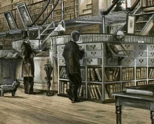 Colin Campbell Cooper Jr., Detail from View of the Interior of Library Hall on Fifth Street (Philadelphia, 1879).