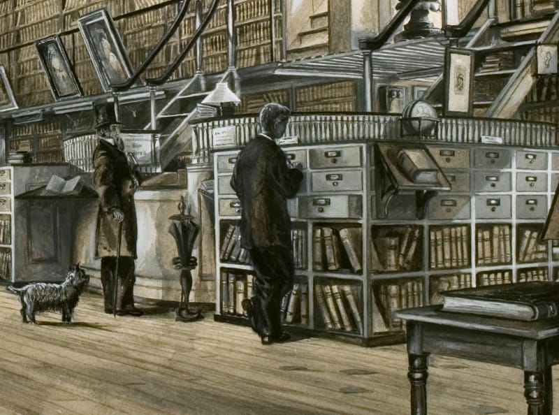 Colin Campbell Cooper Jr., Detail from View of the Interior of Library Hall on Fifth Street (Philadelphia, 1879).