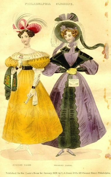 Image 7 Godey’s Lady’s Book. Vol. 4, no. 1, January, 1832. “Black Canton crape shawl, embroidered with Flowers in bright colours.”