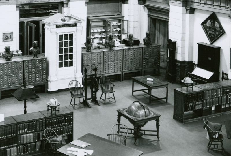 Interior of the Reading Room in the Library Company’s Ridgway Building, ca. 1940. Gelatin silver print.