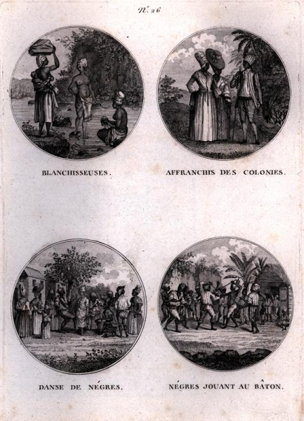 Four scenes of free and enslaved people in St Domingue.