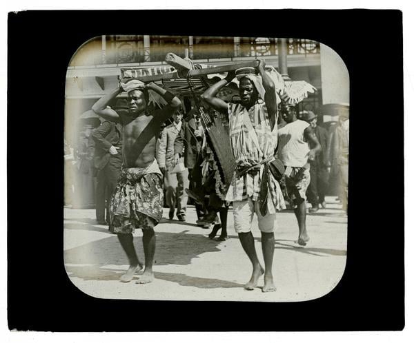 Marriott Canby Morris, Midway Plaisance-Dahomans, 1893. Lantern slide.