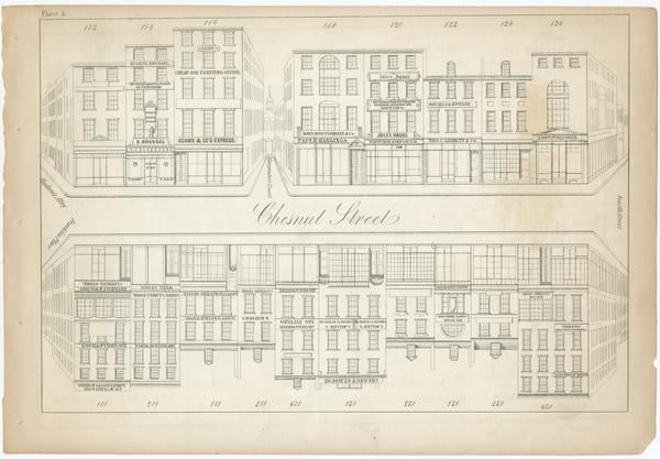 JPG_Islandora_61685_Folder 6-2 Plate depicts section of the 300 block of Chestnut Street circa 1851.