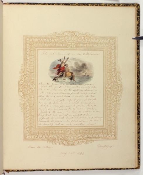 Page from album belonging to Martina Dickinson featuring a watercolor by Robert Douglass. 1840-1846. Ink, gouache, watercolor, and graphite.