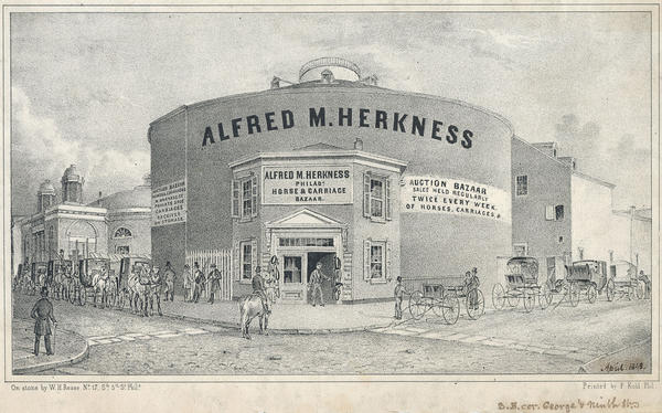 Philadelphia horse & carriage bazaar, S.E. corner of Ninth & George, between Walnut & Chesnut [sic] Sts. Philadelphia.