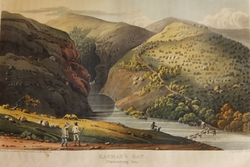 Latrobe, Christian. Journal of a Visit to South Africa in 1815 and 1816. London: L.B. Seeley and R. Ackermann, 101 Strand, 1818. Kayman’s Gat [Crocodile’s hole], Plettenberg Bay.