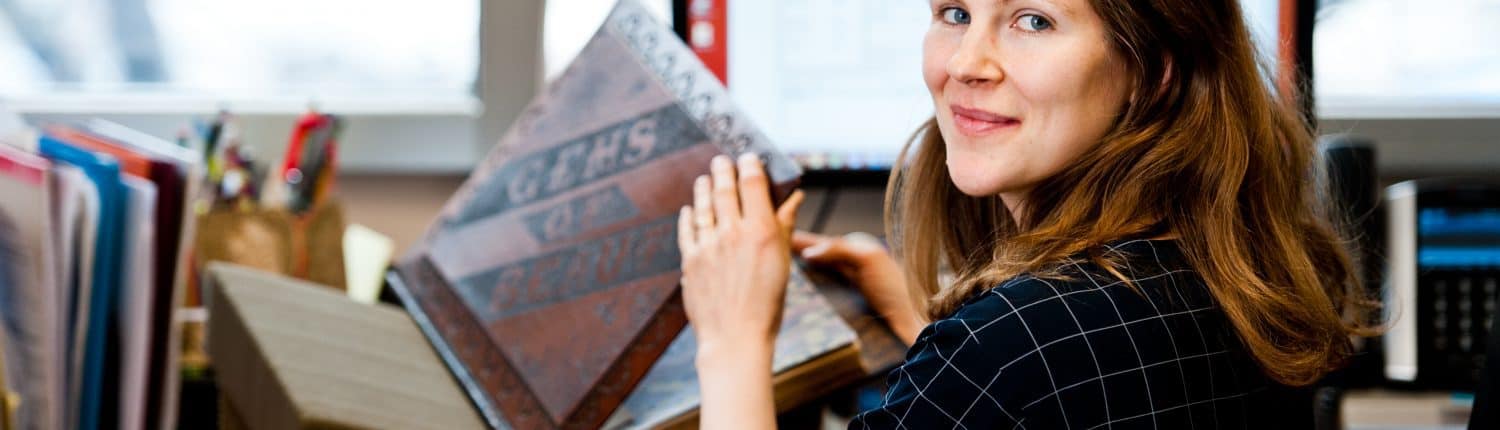 Arielle Middleman, Associate Chief of Cataloging and Digital Outreach Librarian, in the Gladys Brooks Foundation Cataloguing Department.