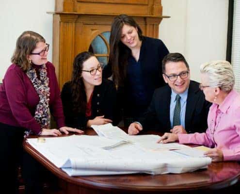 From left to right: Raechel Hammer, Chief Development Officer; Katiria Garcia, Accounting Specialist; Nicole H. Scalessa, IT Manager and Digital Humanities Coordinator; Dr. Michael J. Barsanti, Edwin Wolf 2nd Director; and Harriet Young, Chief Financial Officer.