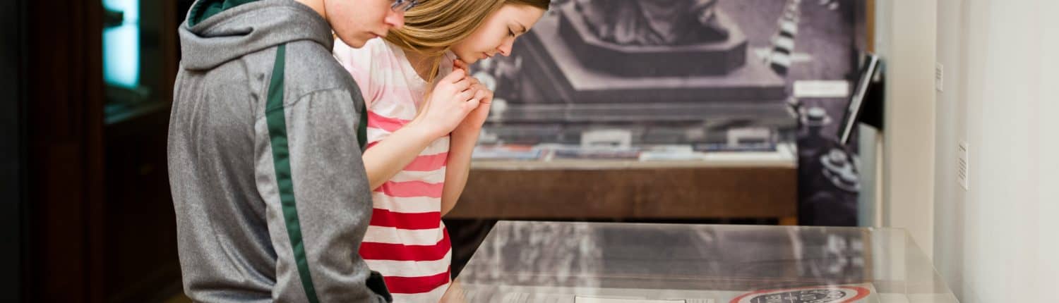 Visitors in the Louis Lux-Sions and Harry Sions Gallery at the Library Company of Philadelphia.