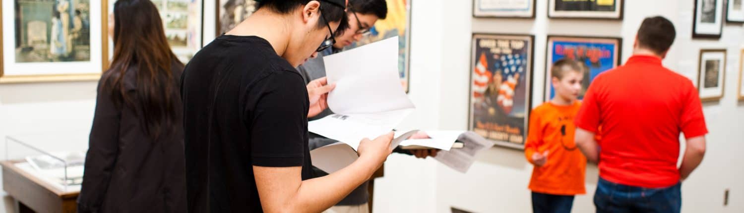 Visitors in the Louis Lux-Sions and Harry Sions Gallery at the Library Company of Philadelphia.