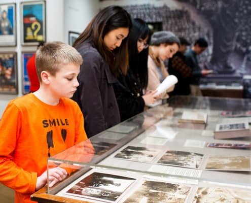 Visitors in the Louis Lux-Sions and Harry Sions Gallery at the Library Company of Philadelphia.