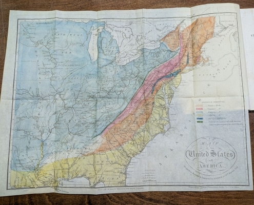 Hand-colored map of United States showing geological details