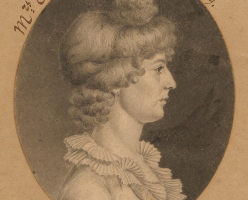 Side portrait illustration of Frances Cadwalader Erskine, labeled Mrs. Erskine 1809