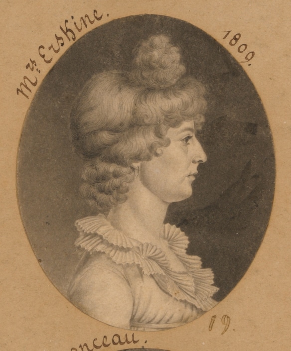 Side portrait illustration of Frances Cadwalader Erskine, labeled Mrs. Erskine 1809