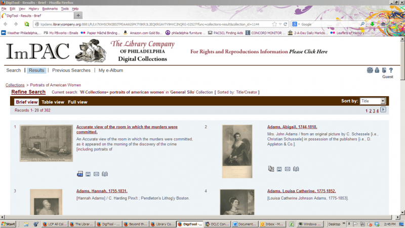 Screenshot from ImPAC Portraits of American Women collection.
