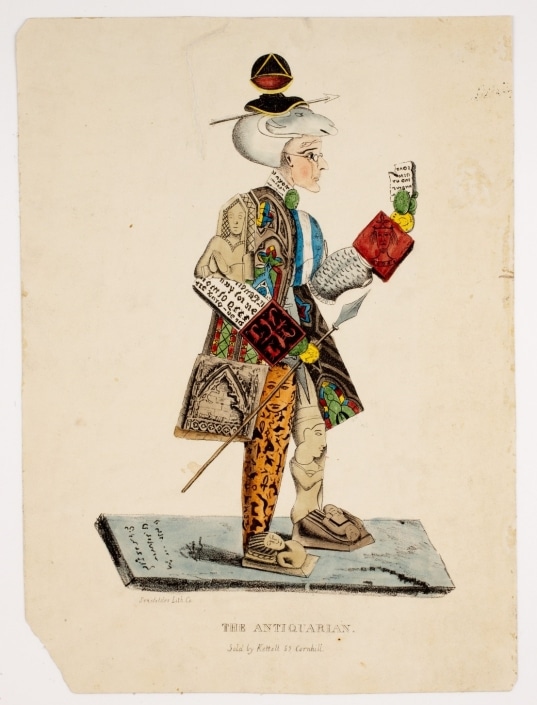 The Antiquarian (Boston: Senefelder & Co., 1830 or 1831). Hand-colored lithograph. American Antiquarian Society.