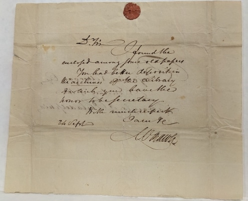 Photograph of William Rawle to next Library Company secretary about adding old papers to the archive