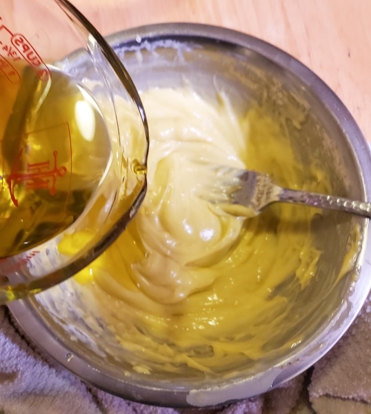 Thickening the mayo with more olive oil