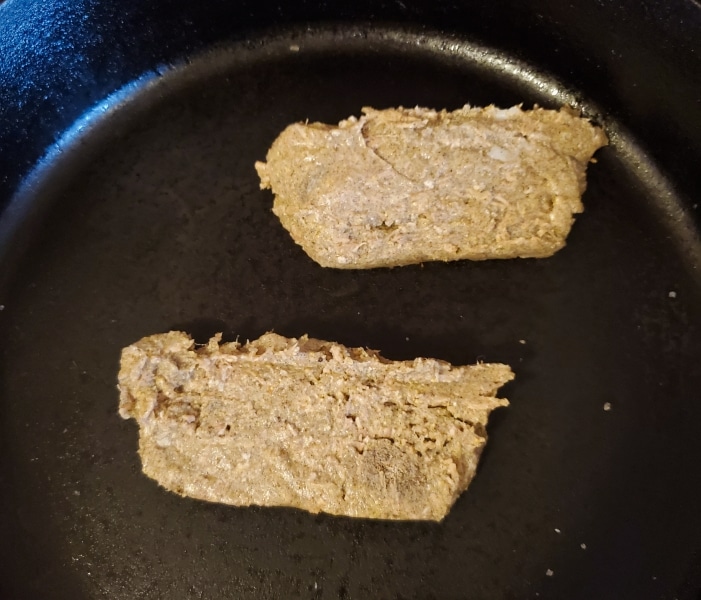 Sliced scrapple frying