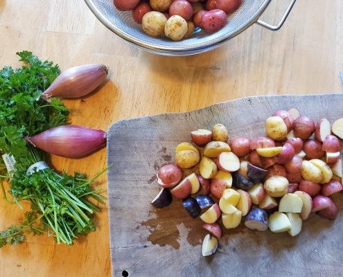 Chopping potatoes