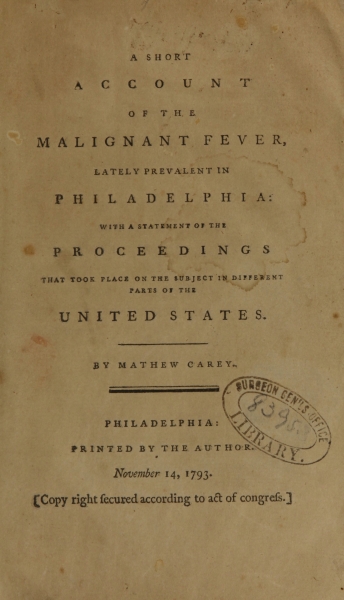 Title page from A Short Account of the Malignant Fever lately prevalent in Philadelphia
