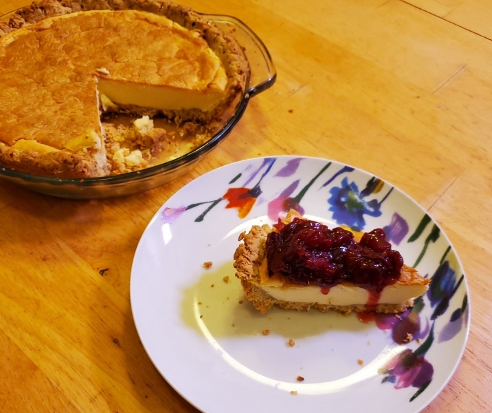 Cheesecake served with cranberry jam