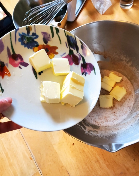 Adding the butter to the sugar