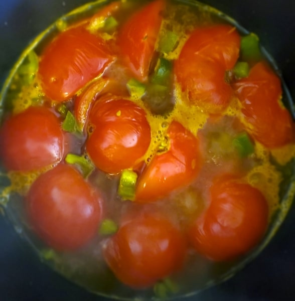 The tomatoes mostly stayed firm while stewing with spices