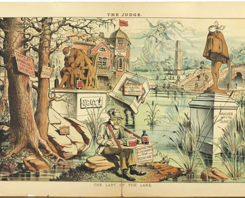 “The Lady of the Lake,” from The Judge, ca. 1883. Chromolithograph.