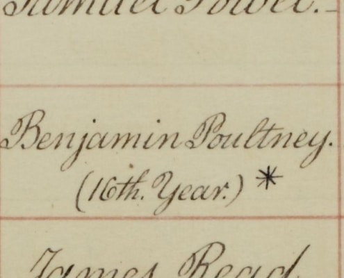 Photograph of detail from chronological share and directors register