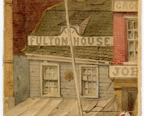 John Mackie Falconer, Fulton House, No. 121 South Second Street, Philadelphia. Watercolor, 1861.