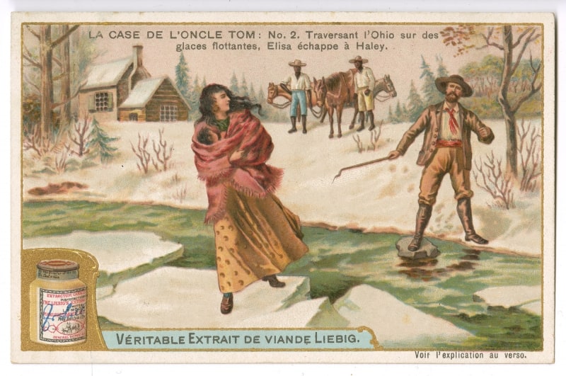 Vértiable Extrait de Viande Liebeg. La Case De L’Oncle Tom: No. 2 Traversant l’Ohio sur des glaces flottantes, Elisa échappe à Haley. Chromolithograph.