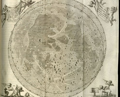 Caption: Plate “Fig. R” in Johannes Hevelius, Johannis Hevelii Selenographia : Sive, Lunae Descriptio ... (Gedani: Autoris sumtibus, typis Hünefeldianis, 1647), opp. p. 262.